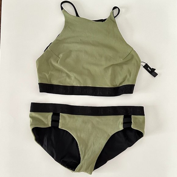Hurley green halter two piece swimsuit, Size M top and S bottom - Picture 2 of 7